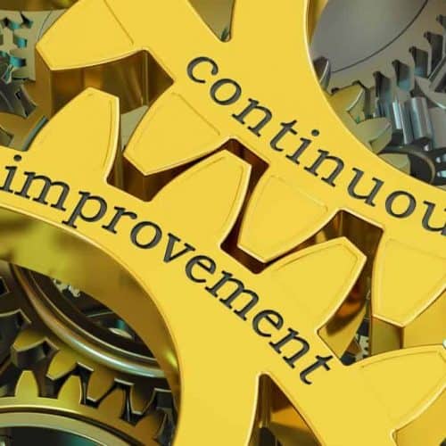 continuous improvement concept on the gears, 3D rendering